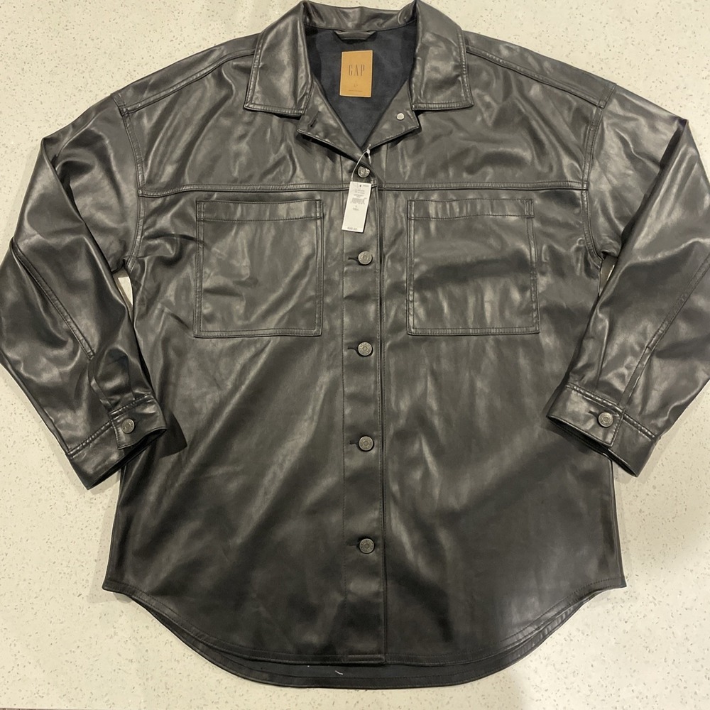 Gap Y2K Faux Leather Jacket Mens Size Large Tall Black 48/50 NWT